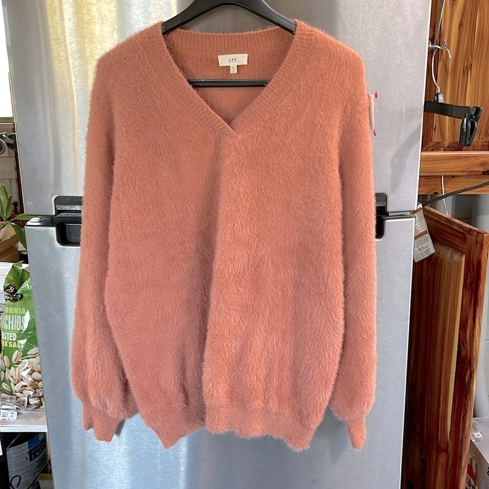 OTT women’s‎ sweater M/L eyelash texture, dusty, pink, long sleeve bell cuff .